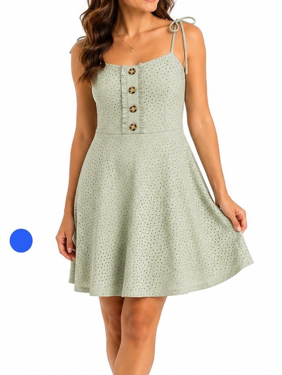 Speechless Dresses & Skirts - Speechless Mint Green Eyelet Fit & Flare Dress XS Tie Strap Button Front